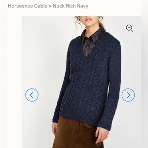 NWT IrelandsEye Cable V-Neck Sweater Size Women’s XL Rich Navy Blue Wool Irish